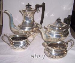 Vintage Sheffield Silver Alpha Plate Coffee Tea Creamer Sugar Set Art Deco Style