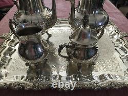 Vintage Sheridan 4 piece Coffee & Tea Set w Footed Tray Heavy quality