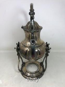 Vintage Sheridan Silver On Copper Tilt Tea Pot Coffee With Stand
