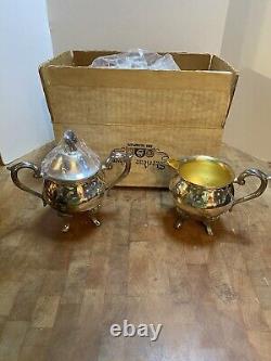 Vintage Sheridan Silver plate Coffee & Tea Serving Set With Tray Open Box 23 Lbs
