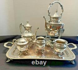 Vintage Sheridan Silverplate (5PC) Tea Set withTilt Teapot, Stand, Tray, NO Burner