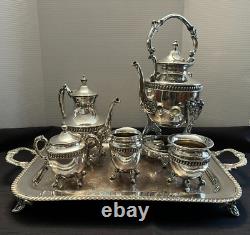 Vintage Sheridan Silverplate (5PC) Tea Set withTilt Teapot, Stand, Tray, NO Burner