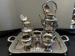 Vintage Sheridan Silverplate (5PC) Tea Set withTilt Teapot, Stand, Tray, NO Burner