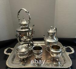 Vintage Sheridan Silverplate (5PC) Tea Set withTilt Teapot, Stand, Tray, NO Burner