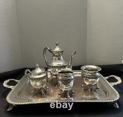 Vintage Sheridan Silverplate (5PC) Tea Set withTilt Teapot, Stand, Tray, NO Burner