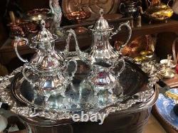 Vintage Silver EPCA, Plate Coffee Tea Lancaster Rose Poole + Tray 5 pcs Set