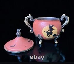 Vintage Silver Halloween Witches Tea Set-Teapot Sugar Bowl with Lid Creamer