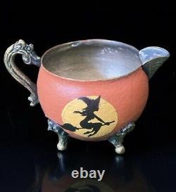 Vintage Silver Halloween Witches Tea Set-Teapot Sugar Bowl with Lid Creamer