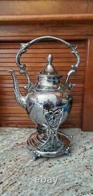 Vintage Silver On Copper Tilting Tea Pot With Burner. Crown Marked. OBO