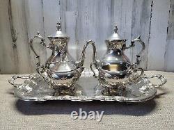 Vintage Silver Plate 5 Piece Tea or Coffee Set on Butler Tray Creamer & Sugar