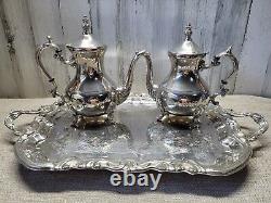 Vintage Silver Plate 5 Piece Tea or Coffee Set on Butler Tray Creamer & Sugar