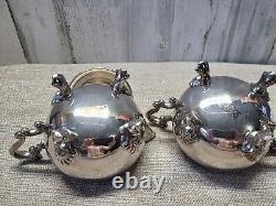 Vintage Silver Plate 5 Piece Tea or Coffee Set on Butler Tray Creamer & Sugar