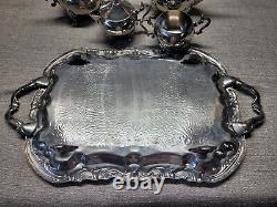 Vintage Silver Plate 5 Piece Tea or Coffee Set on Butler Tray Creamer & Sugar