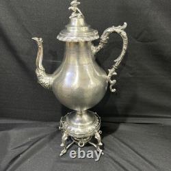 Vintage Silver Plate Coffee Pot Inserted Pearls 1858 Length 16.5 Inches