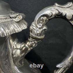 Vintage Silver Plate Coffee Pot Inserted Pearls 1858 Length 16.5 Inches