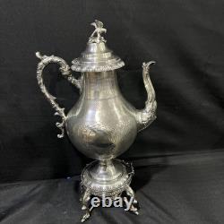 Vintage Silver Plate Coffee Pot Inserted Pearls 1858 Length 16.5 Inches