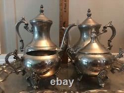 Vintage Silver Plate Coffee/Tea /Creamer/Sugar Set with Tray