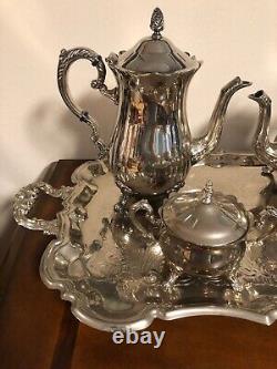 Vintage Silver Plate Coffee Tea Server With Tray Creamer Sugar Bowl