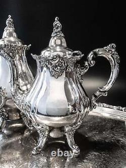 Vintage Silver Plate Coffee Tea Service Set With Tray Baroque By Walla