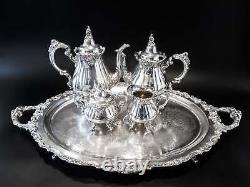 Vintage Silver Plate Coffee Tea Service Set With Tray Baroque By Wallace