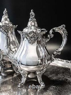 Vintage Silver Plate Coffee Tea Service Set With Tray Baroque By Wallace