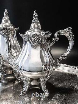 Vintage Silver Plate Coffee Tea Service With Tray Baroque By Wallace