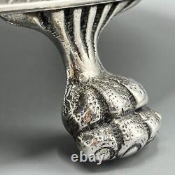 Vintage Silver Plate Round Gallery Serving Drinks Tray Lion Paw Feet Handles Tea