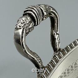 Vintage Silver Plate Round Gallery Serving Drinks Tray Lion Paw Feet Handles Tea