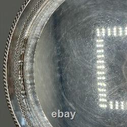 Vintage Silver Plate Round Gallery Serving Drinks Tray Lion Paw Feet Handles Tea