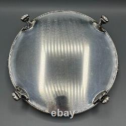 Vintage Silver Plate Round Gallery Serving Drinks Tray Lion Paw Feet Handles Tea