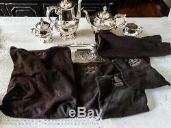 Vintage Silver Plate Tea Coffee Set With Tray And Dust Bags Poole Silver Co