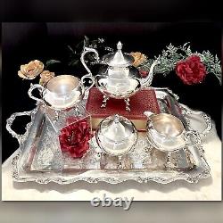 Vintage Silver Plate Tea Service American Rose Wilcox Silver Tea Set 5 Pcs Set