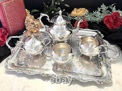 Vintage Silver Plate Tea Service American Rose Wilcox Silver Tea Set 5 Pcs Set