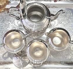 Vintage Silver Plate Tea Service American Rose Wilcox Silver Tea Set 5 Pcs Set