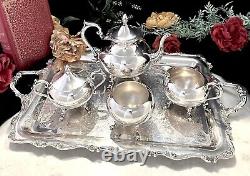 Vintage Silver Plate Tea Service American Rose Wilcox Silver Tea Set 5 Pcs Set