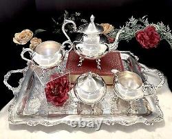 Vintage Silver Plate Tea Service American Rose Wilcox Silver Tea Set 5 Pcs Set