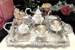 Vintage Silver Plate Tea Service American Rose Wilcox Silver Tea Set 5 Pcs Set