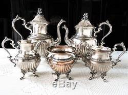 Vintage Silver Plate Tea Service Set Berry Finial Goldfeder Silver Co Gorgeous
