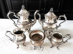 Vintage Silver Plate Tea Service Set Berry Finial Goldfeder Silver Co Gorgeous