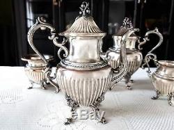 Vintage Silver Plate Tea Service Set Berry Finial Goldfeder Silver Co Gorgeous