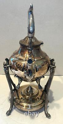 Vintage Silver Plate Teapot on Tilting Stand with Burner Victorian 14 Patina