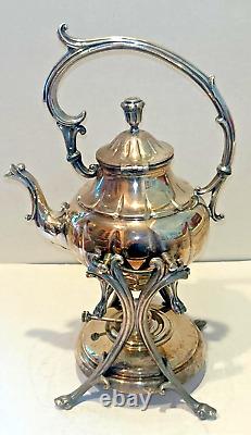 Vintage Silver Plate Teapot on Tilting Stand with Burner Victorian 14 Patina