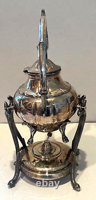 Vintage Silver Plate Teapot on Tilting Stand with Burner Victorian 14 Patina