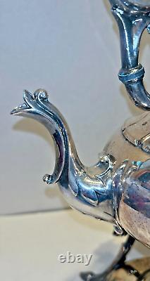 Vintage Silver Plate Teapot on Tilting Stand with Burner Victorian 14 Patina