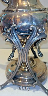 Vintage Silver Plate Teapot on Tilting Stand with Burner Victorian 14 Patina