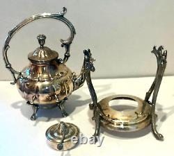 Vintage Silver Plate Teapot on Tilting Stand with Burner Victorian 14 Patina
