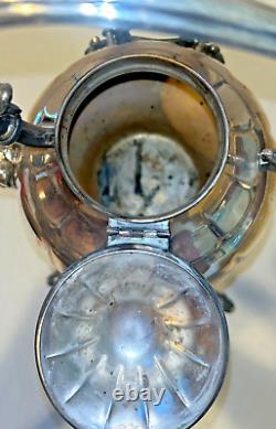 Vintage Silver Plate Teapot on Tilting Stand with Burner Victorian 14 Patina
