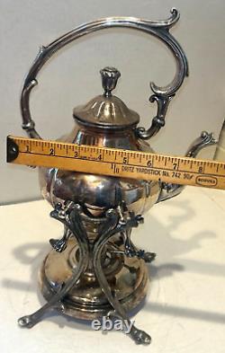 Vintage Silver Plate Teapot on Tilting Stand with Burner Victorian 14 Patina