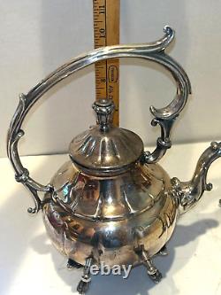 Vintage Silver Plate Teapot on Tilting Stand with Burner Victorian 14 Patina