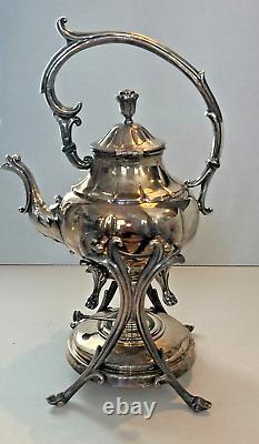Vintage Silver Plate Teapot on Tilting Stand with Burner Victorian 14 Patina